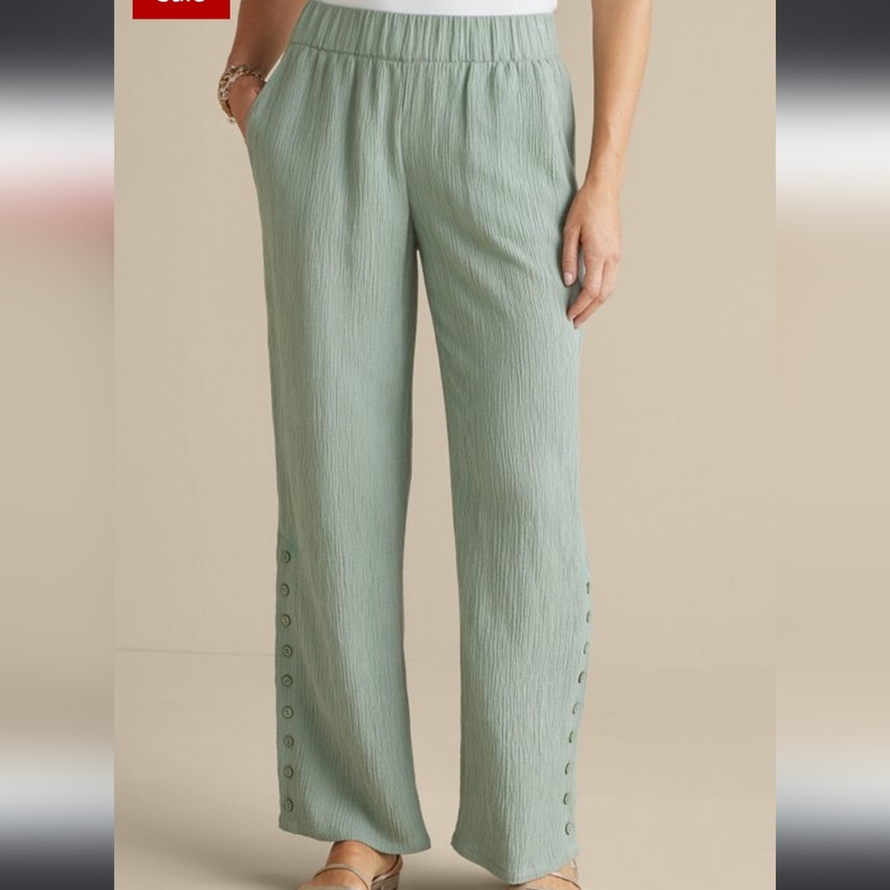 Soft Surroundings Green Milieu Wide-Leg Pants w/Elastic Waist- 2XL NEW With Tags